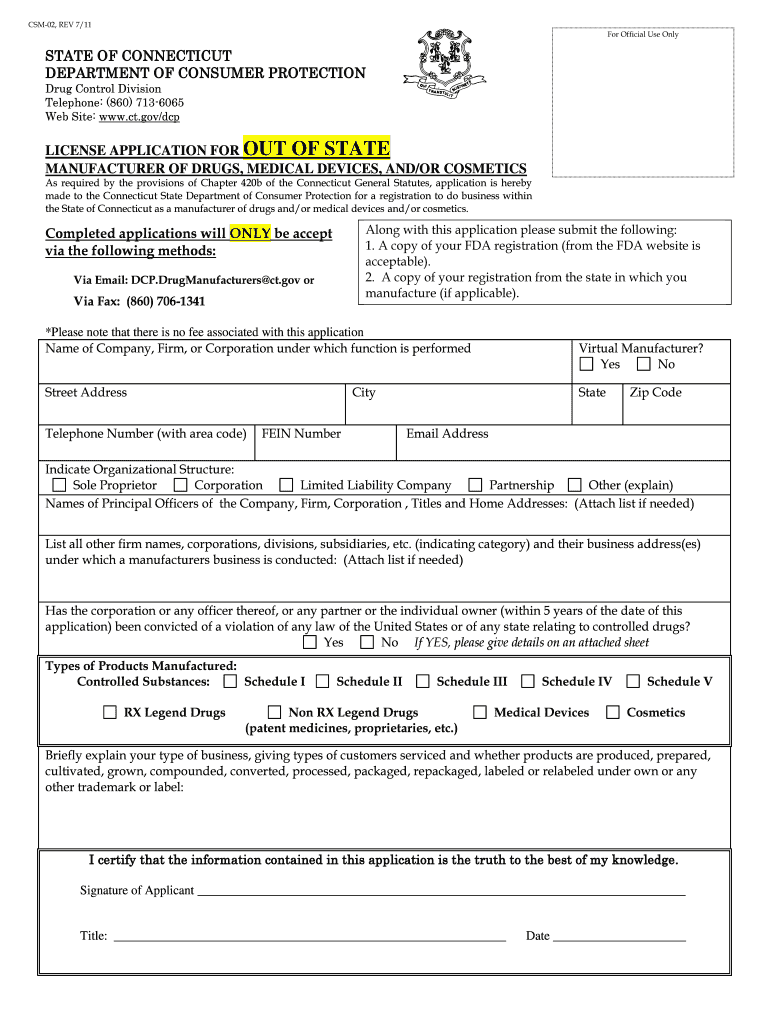 CSM 02, REV 711 for Official Use Only  Ct  Form