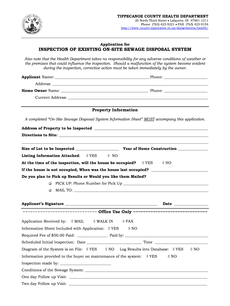 Application for an Existing    Tippecanoe County Indiana Home  Tippecanoe in  Form