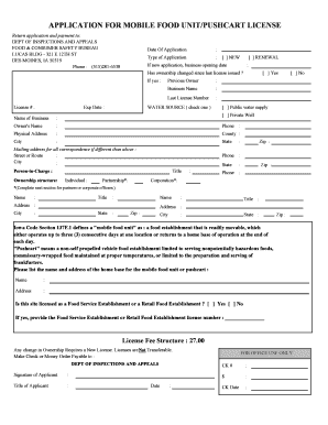 Application for Mobile Food Unitpushcart License Form