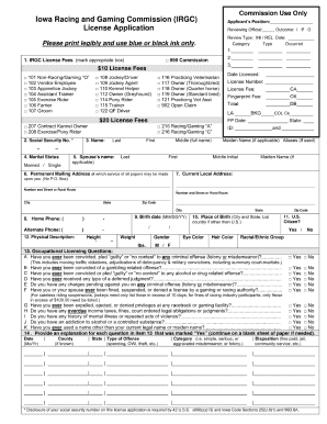 Iowa Racing and Gaming Commission License Application  Form
