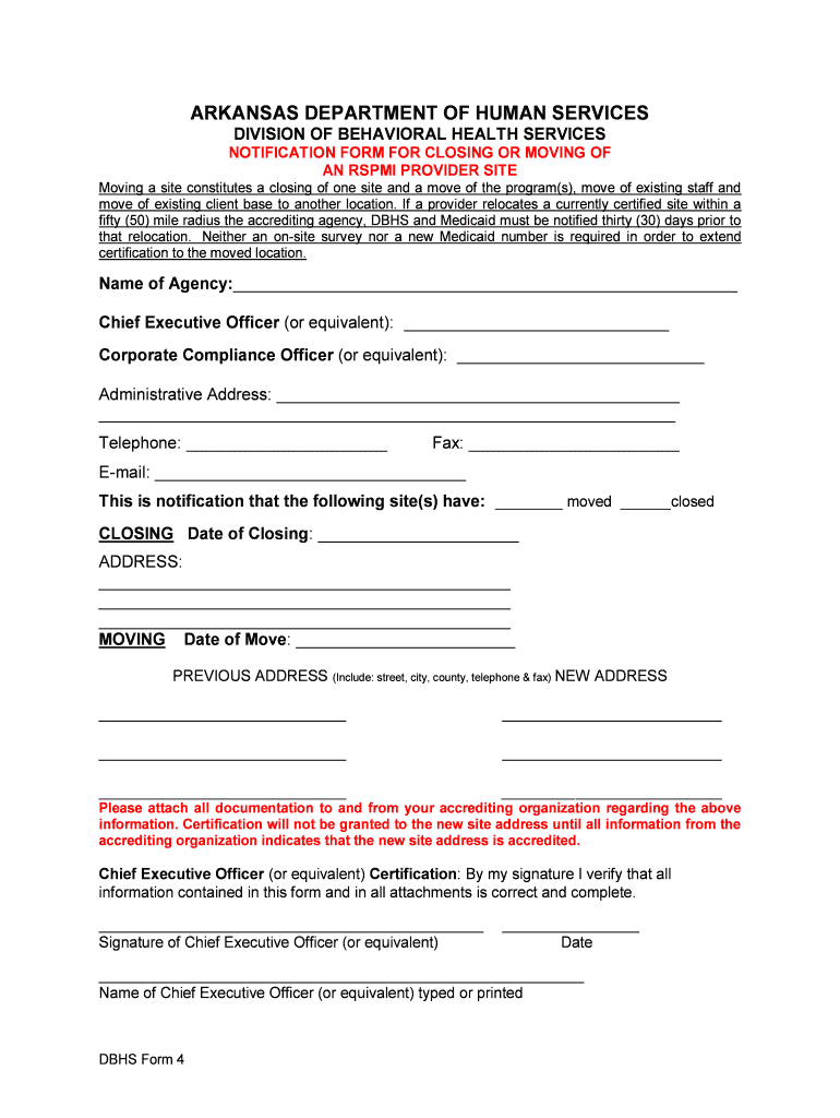 Arkansas Dbhs Form 4