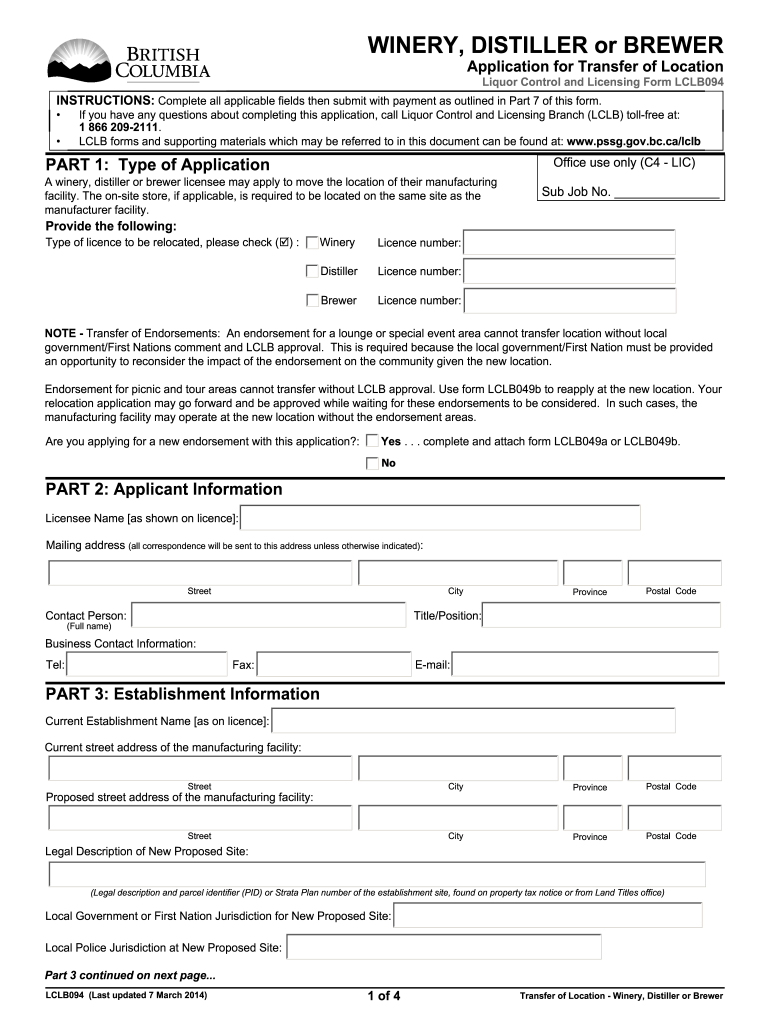  Winery, Distillery and Brewery Licences  Pssg Gov Bc 2014