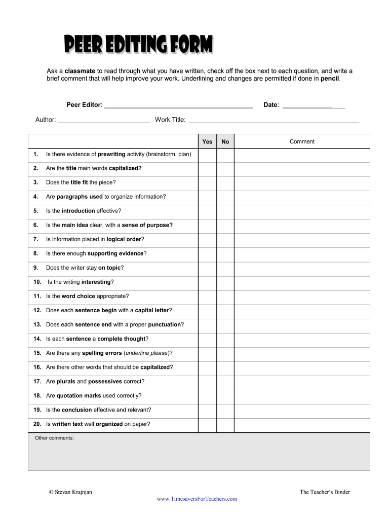 Free Printable Editing Checklist