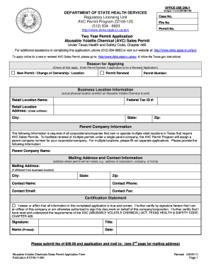 Online Application Form for Two Year Abusable Volatile Chemical