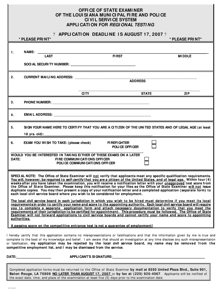 OFFICE of STATE EXAMINER of the LOUISIANA MUNICIPAL    Ose Louisiana  Form