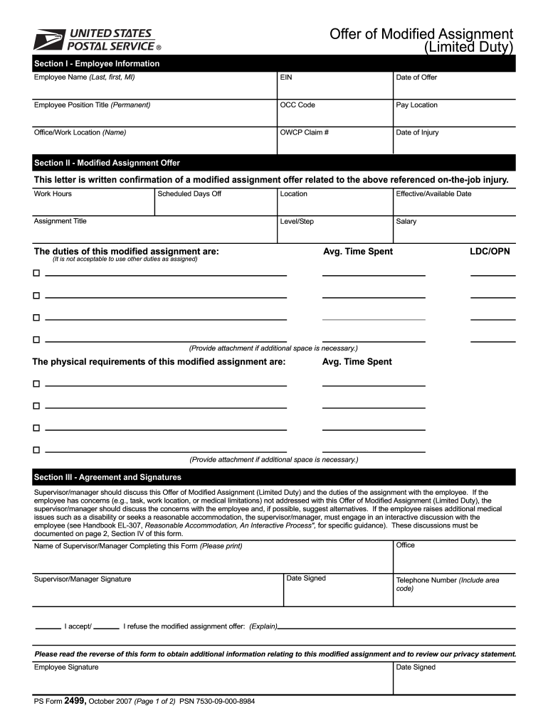  Usps Light Duty Form 2007-2024