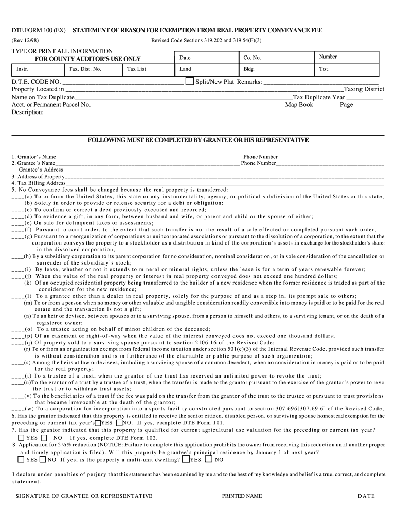 DTE FORM 100 EX STATEMENT of REASON for EXEMPTION