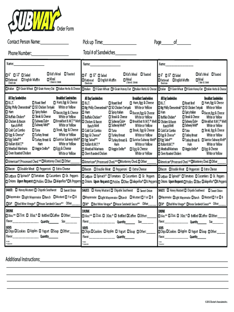 Subway Order Form