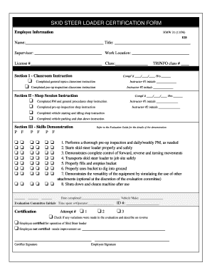 Skid Steer Certification  Form