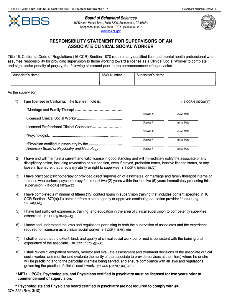 Bbs Supervisor Responsibility Statement  Form