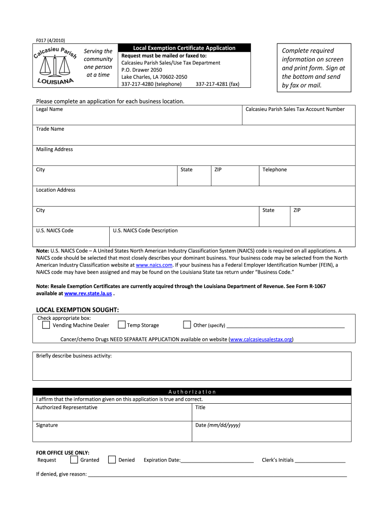  Calcasieu Parish Sales Tax Form 2010-2024