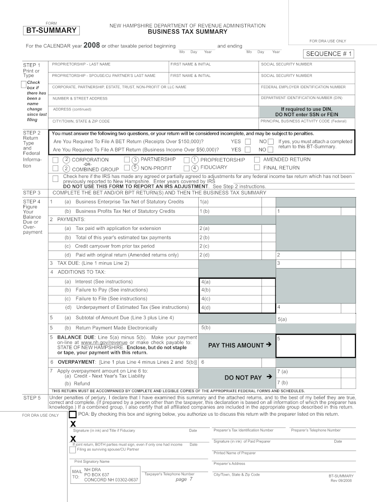  Bt Summary Instructions Form 2019