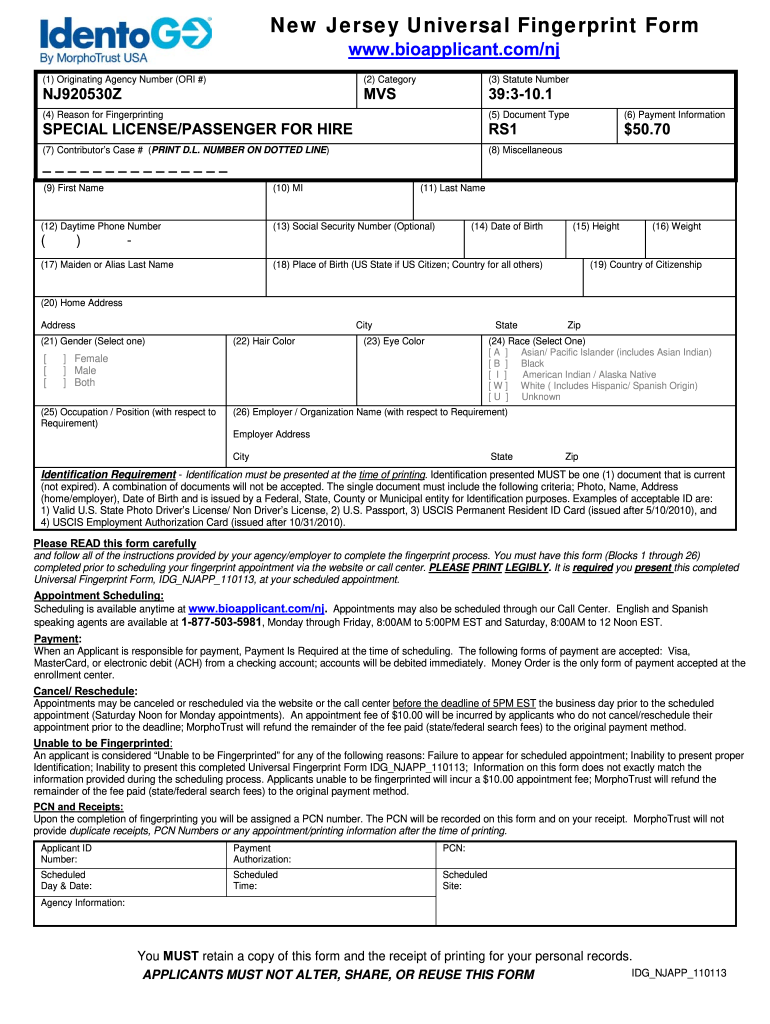  Passenger Fingerprint Form 2013