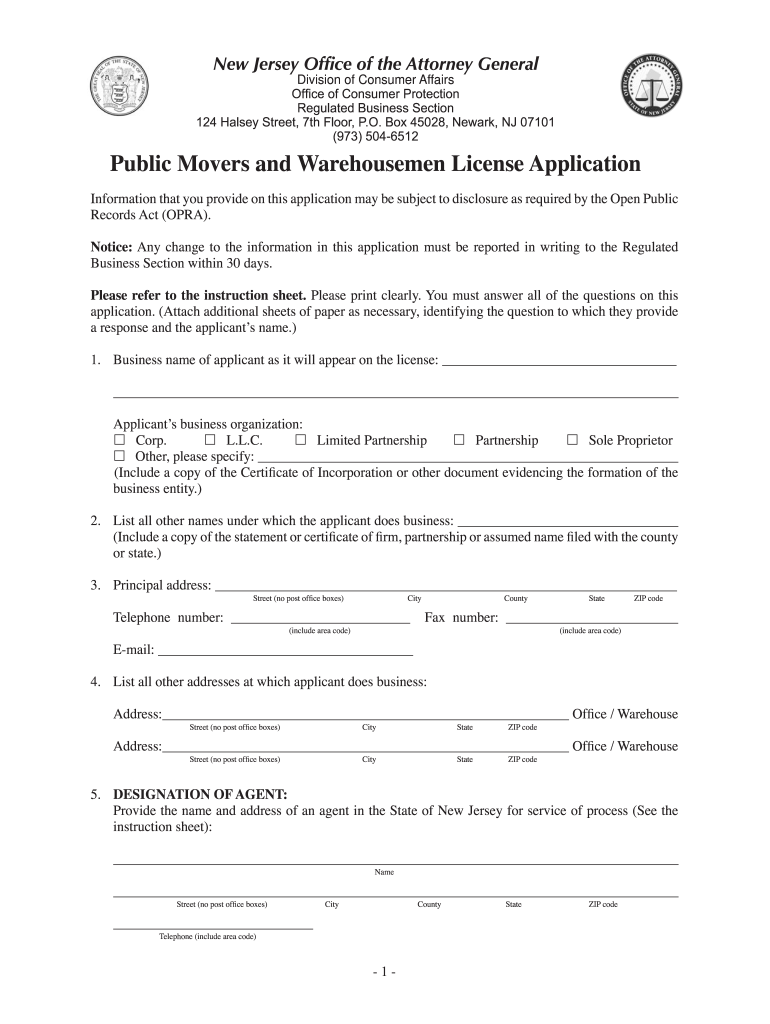 How to Apply for a New Jersey Moving and Storage Licence  Form