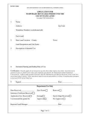 Nysdec 81 20 3 Application for Temporary Revocable Permit Form