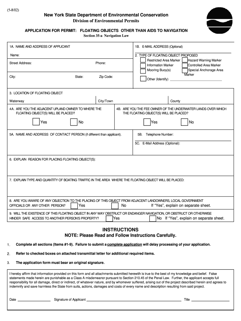 Application for a Flating Objrct Prmit New York Form