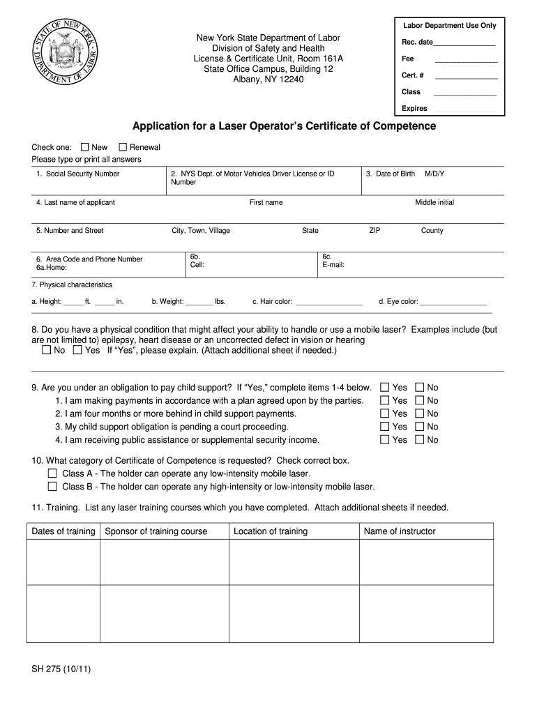 Nys Laser Certification  Form