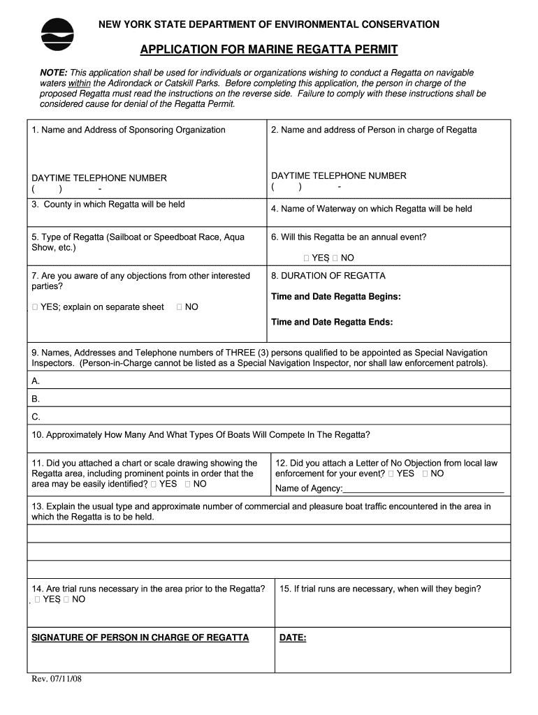  NYSDEC Marine Regatta Permit  Dec Ny 2008