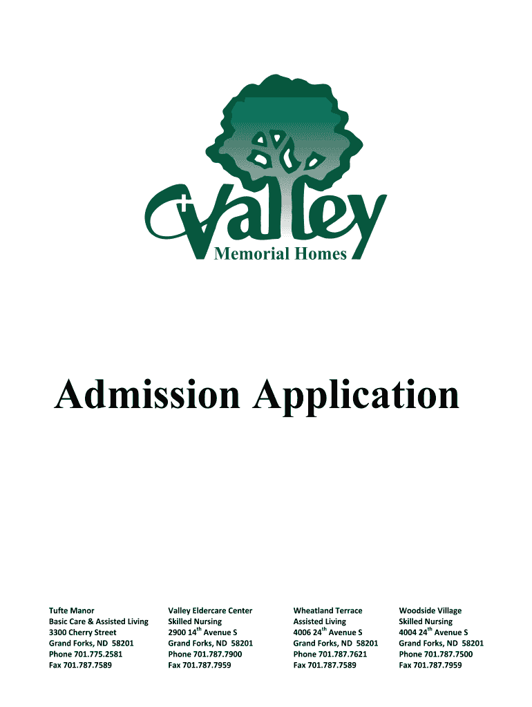 Skilled Nursing Admission Application Form  Valley Memorial Homes  Valleymemorial