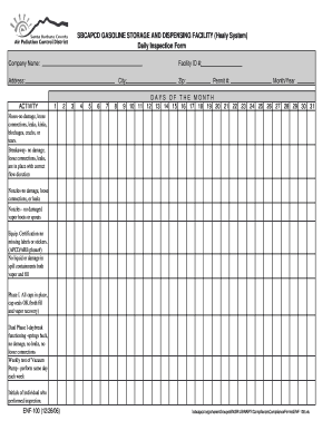 Gasoline Storage and Dispensing Facility Daily Inspection Healy Form California
