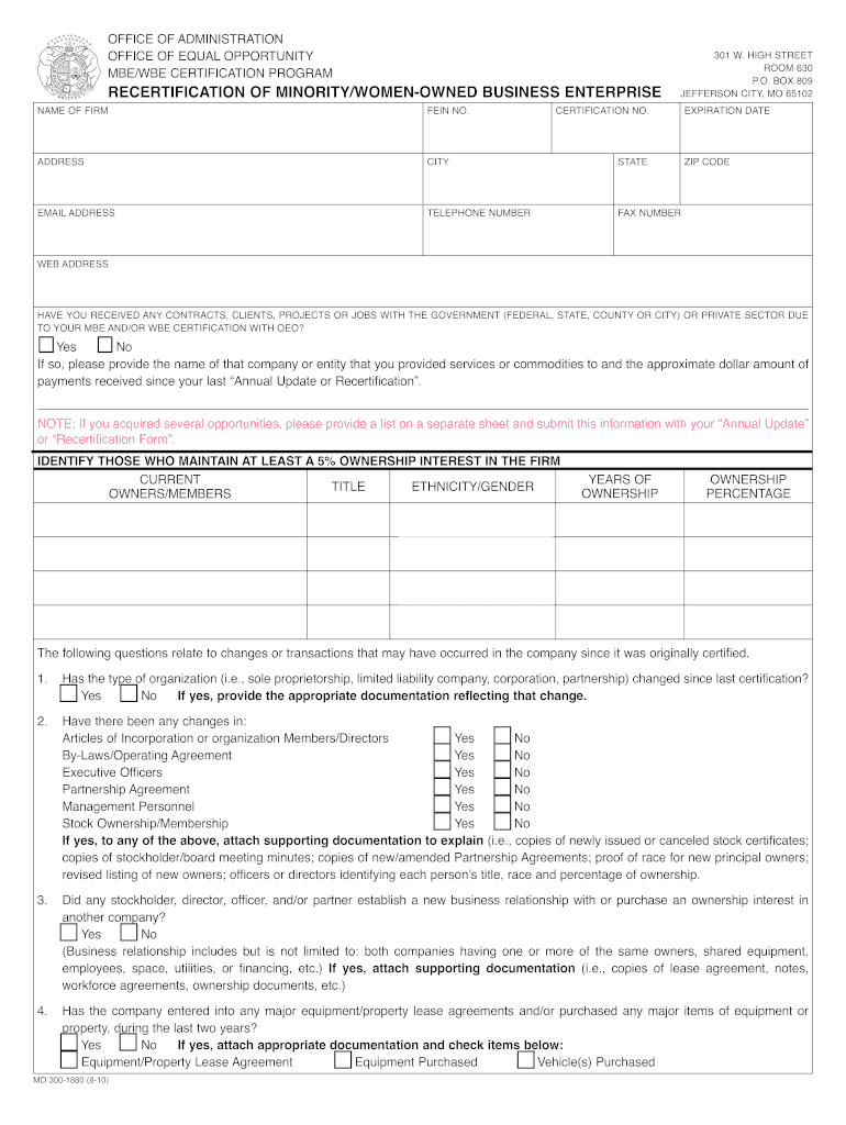 Re Certification Form  Missouri Office of Equal Opportunity  Oeo Mo