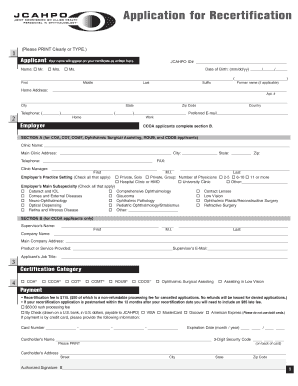 Please PRINT Clearly or TYPE Jcahpo  Form