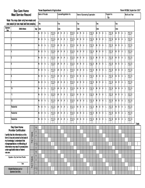 Day Care Home Meal Service Record H1539 Square Meals Squaremeals  Form