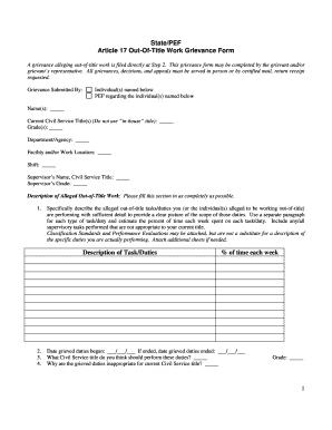 State Pef Article 17 Out of Title Work  Form