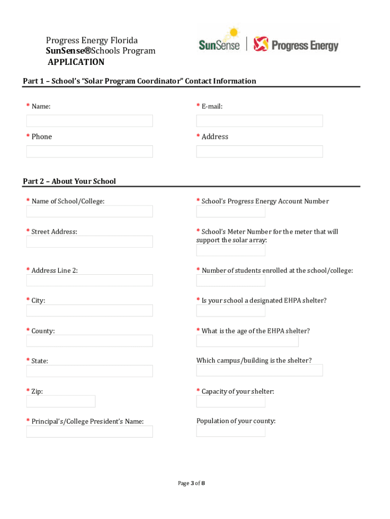 Progress Energy Florida SunSense Schools Program TION APPLICA Form