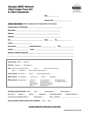 Uga Sbdc Form 641 Client Disclaimer