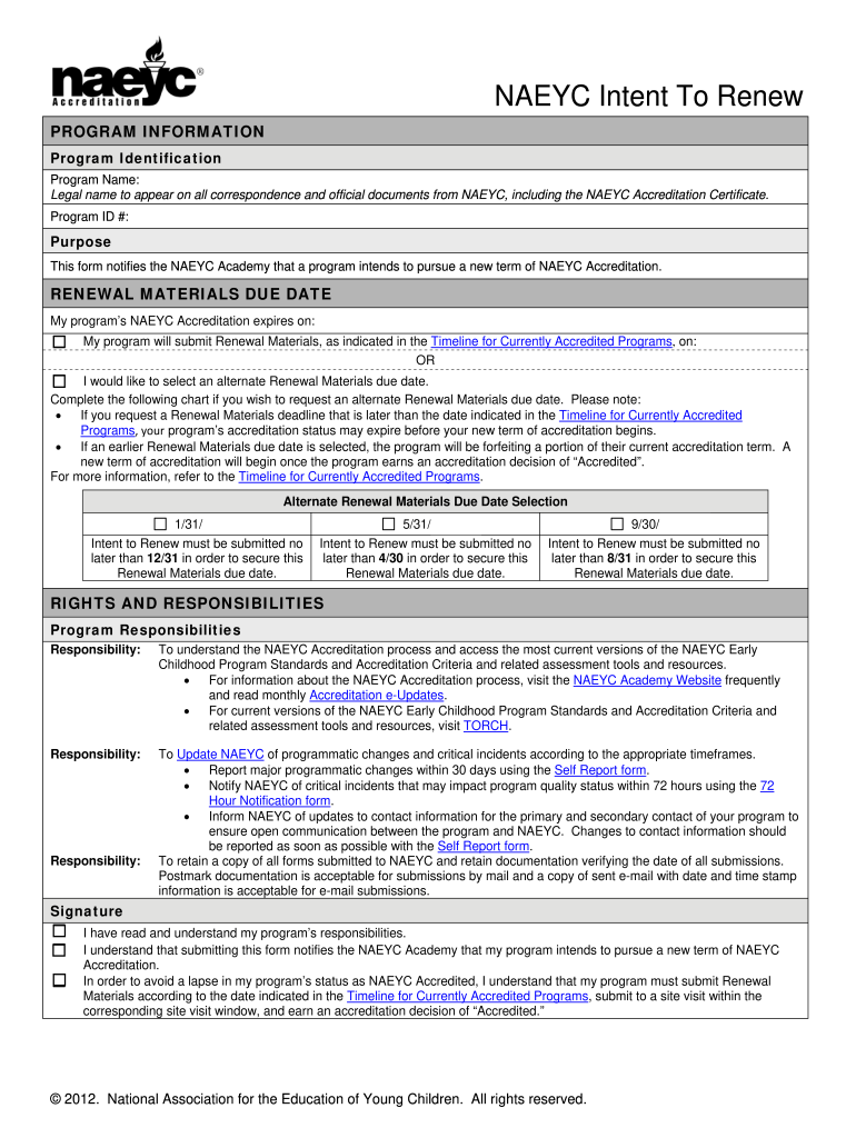 Naeyc Online Fillable Application  Form