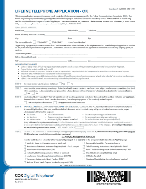 Cox Lifeline Application  Form