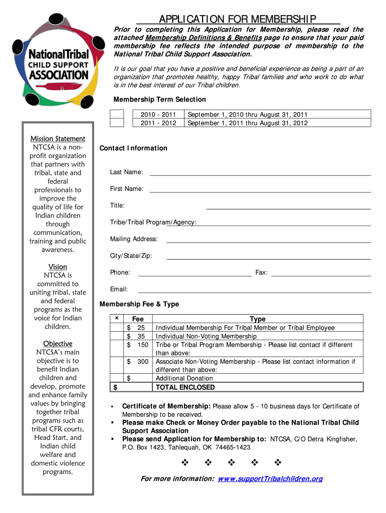 MEMBERSHIP APPLICATION National Tribal Child Support Supporttribalchildren  Form