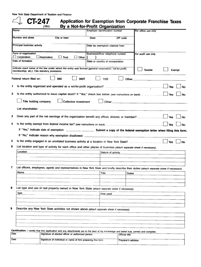  Form CT 247 the New York State Department of Taxation and Tax Ny 2020