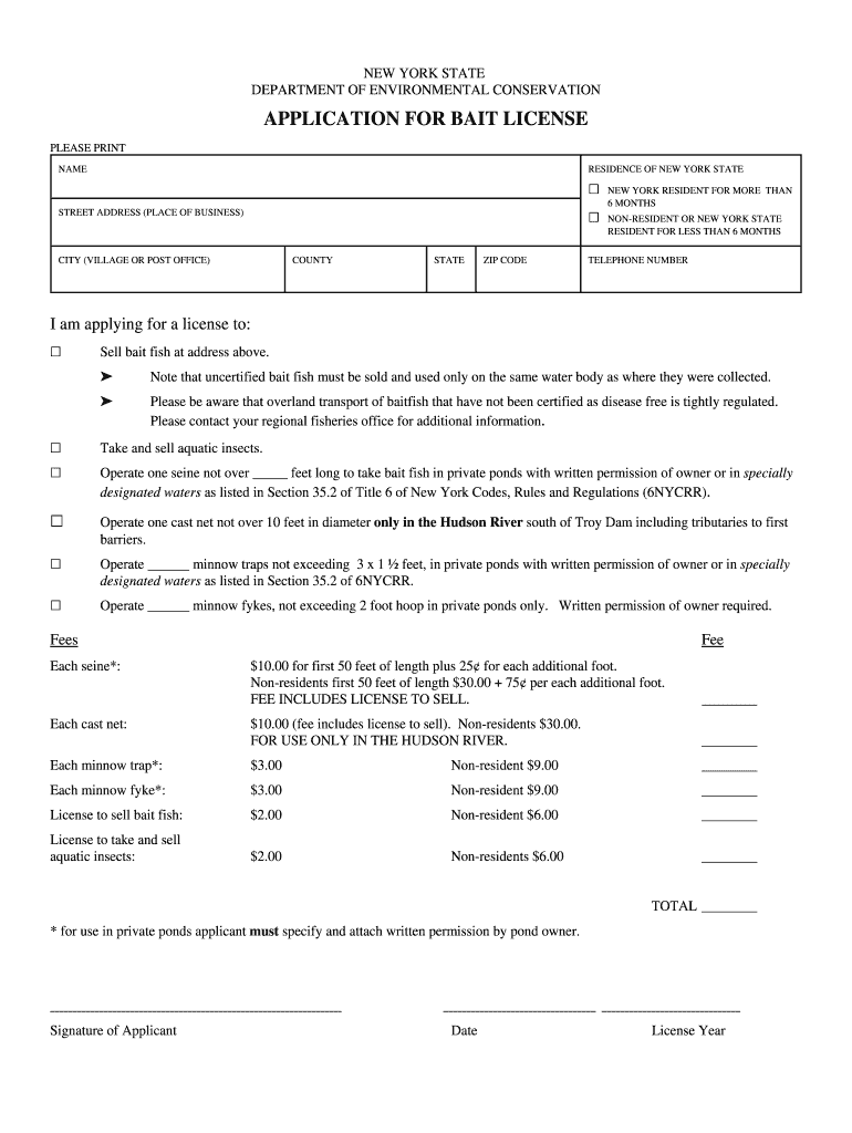 New York State Bait License Form