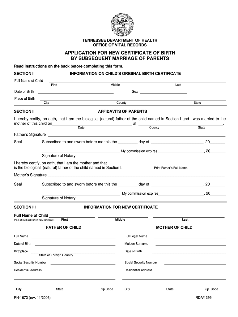 Get and Sign Blank Birth Certificate PDF Tn  Form 2008