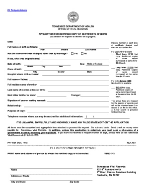  Tennessee Birth Certificate Application PDF 2019-2024