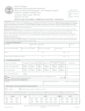  Tennessee Asbestos License Application 2015