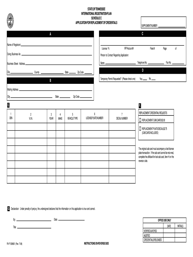  Tennessee International Registration Plan  Form 2008