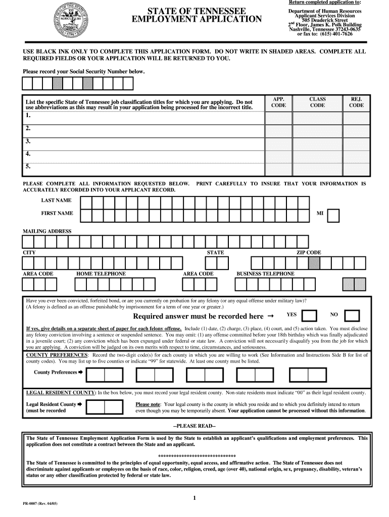 How Fill Tn Employment Application Form