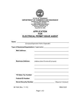 State of Tennessee Electrical Permit Form