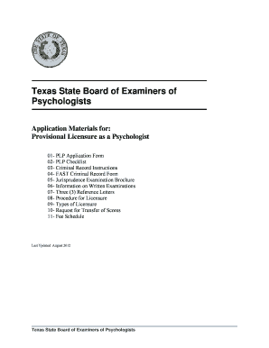Psychologist Application Form Texas