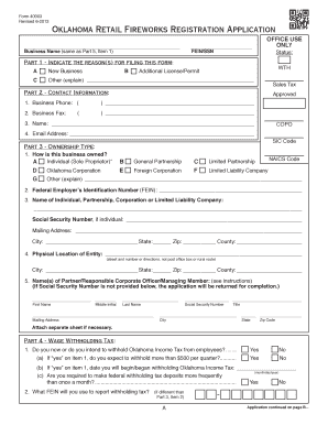 Oklahoma Retail Fireworks Registration Application Tax Ok  Form