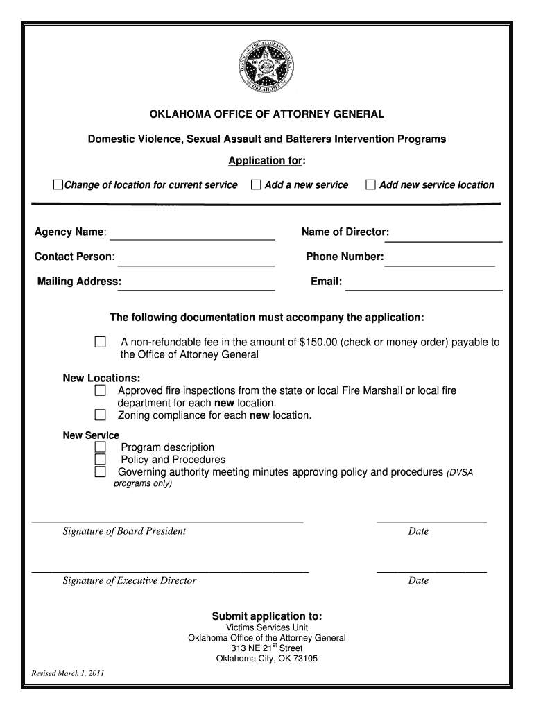 OKLAHOMA OFFICE of ATTORNEY GENERAL Domestic Violence    Oag Ok  Form