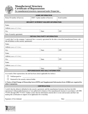  Repossession Certification Oregon Form 2012