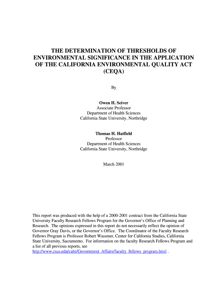 The Determination of Thresholds of Environmental Significance in Csus  Form