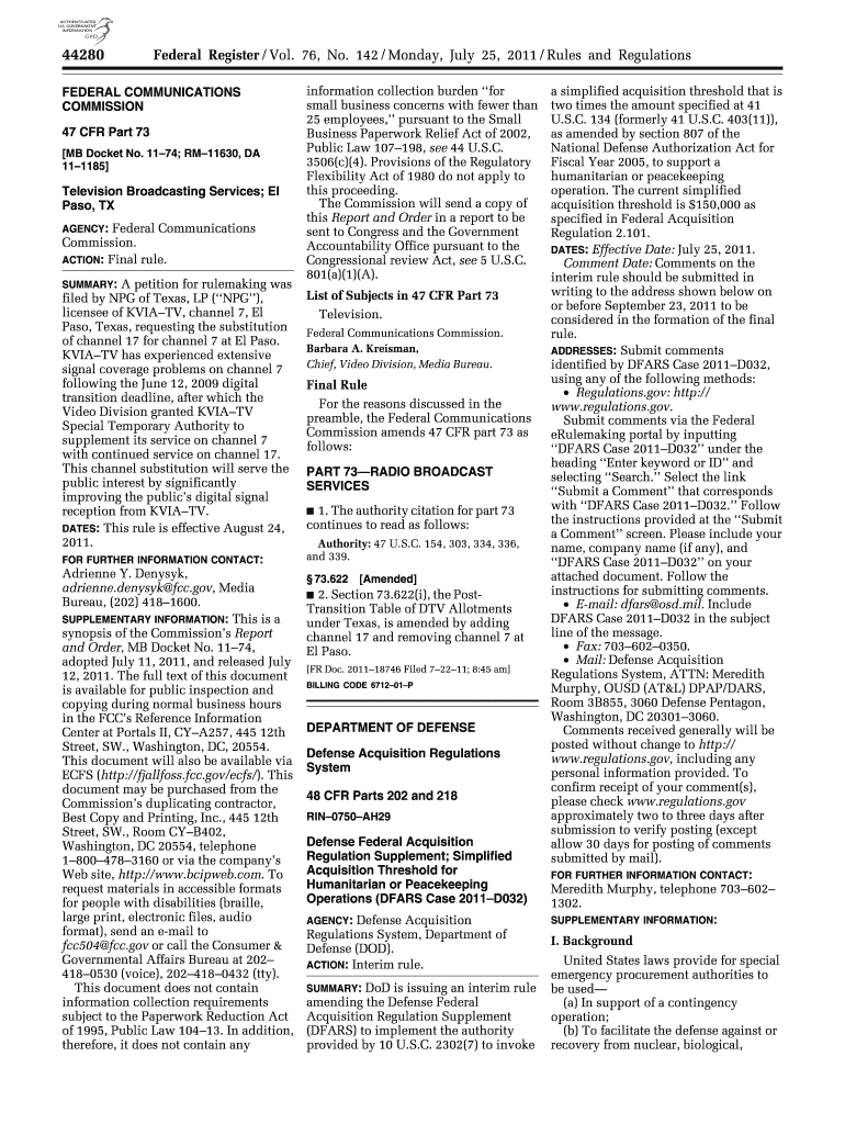 Federal RegisterVol 76, No 142Monday, July 25, Rules and Gpo  Form