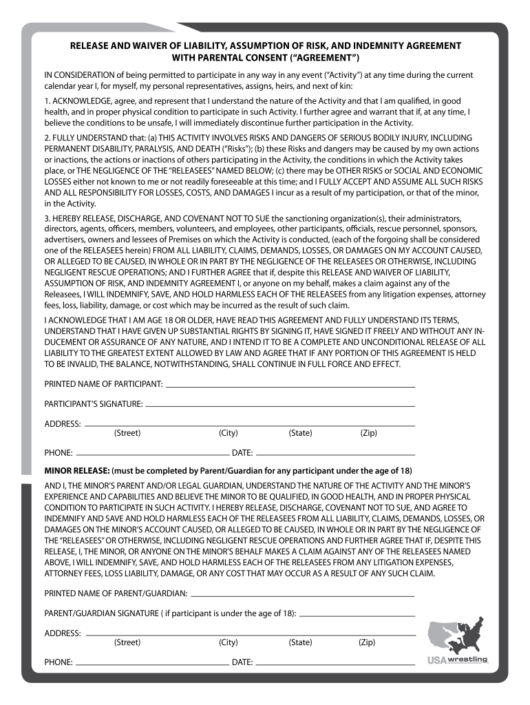 Wrestling Consent Form