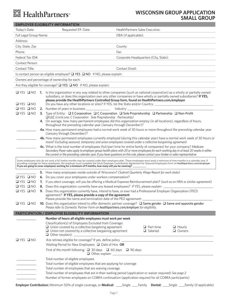 WISCONSIN GROUP APPLICATION SMALL GROUP  Form