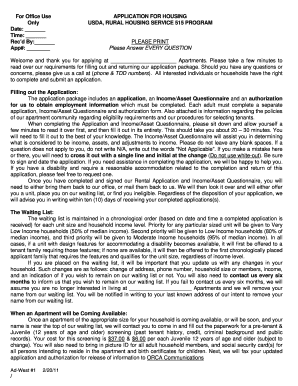 APPLICATION for HOUSING USDA, RURAL HOUSING SERVICE  Form